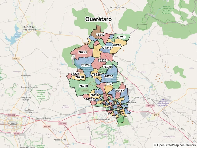 Mapa de códigos postales de Querétaro, Querétaro