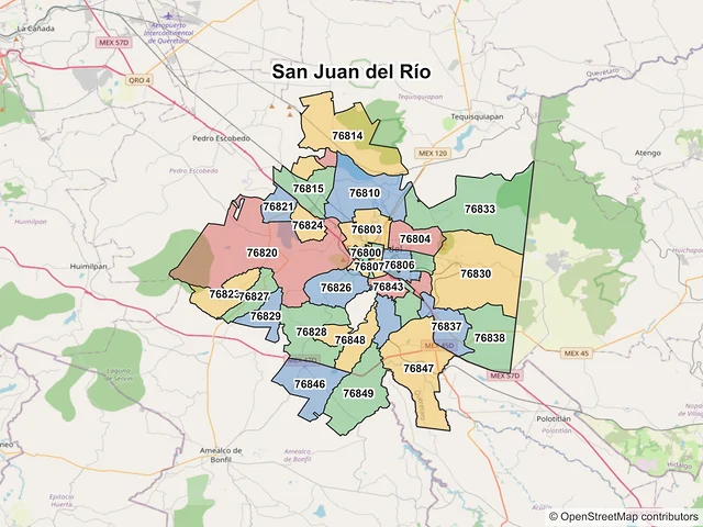 Mapa de códigos postales de San Juan del Río, Querétaro