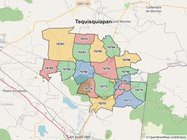 Mapa de códigos postales de Tequisquiapan, Querétaro