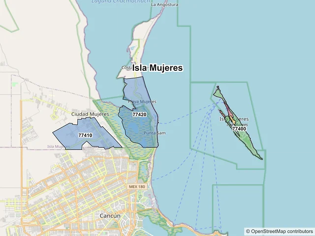 Mapa de códigos postales de Isla Mujeres, Quintana Roo