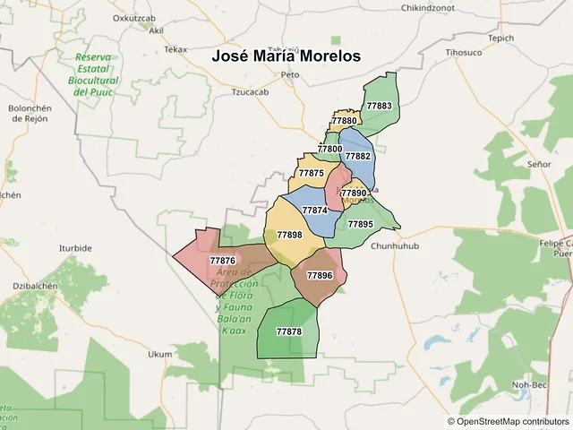 Mapa de códigos postales de José María Morelos, Quintana Roo