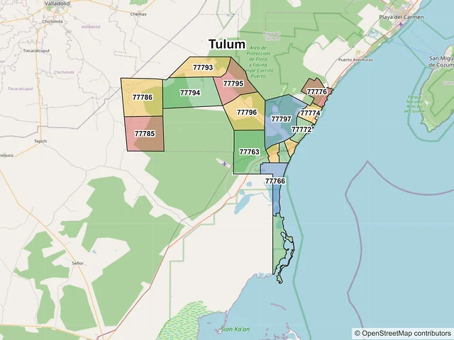 Mapa de códigos postales de Tulum, Quintana Roo