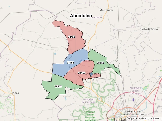 Mapa de códigos postales de Ahualulco, San Luis Potosí