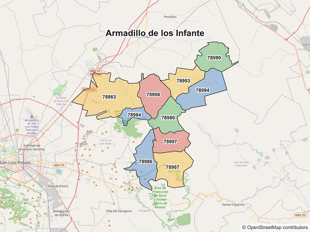 Mapa de códigos postales de Armadillo de los Infante, San Luis Potosí