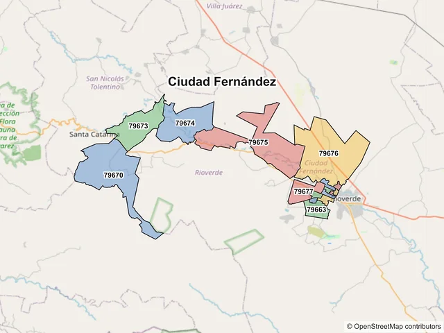 Mapa de códigos postales de Ciudad Fernández, San Luis Potosí