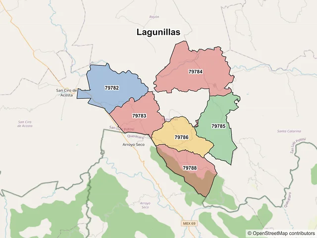 Mapa de códigos postales de Lagunillas, San Luis Potosí