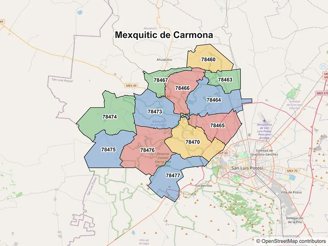 Mapa de códigos postales de Mexquitic de Carmona, San Luis Potosí