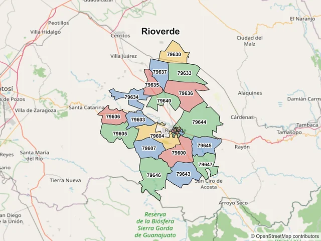 Mapa de códigos postales de Rioverde, San Luis Potosí