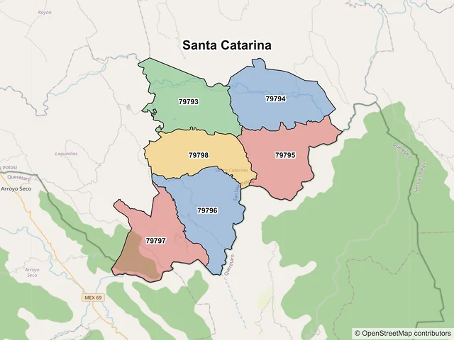 Mapa de códigos postales de Santa Catarina, San Luis Potosí
