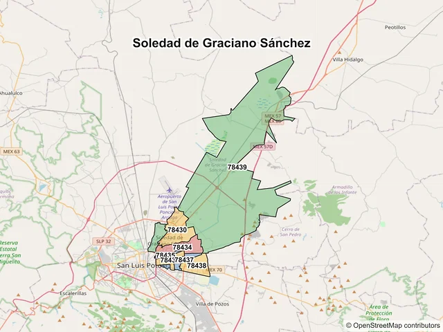 Mapa de códigos postales de Soledad de Graciano Sánchez, San Luis Potosí