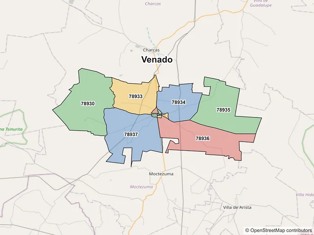 Mapa de códigos postales de Venado, San Luis Potosí