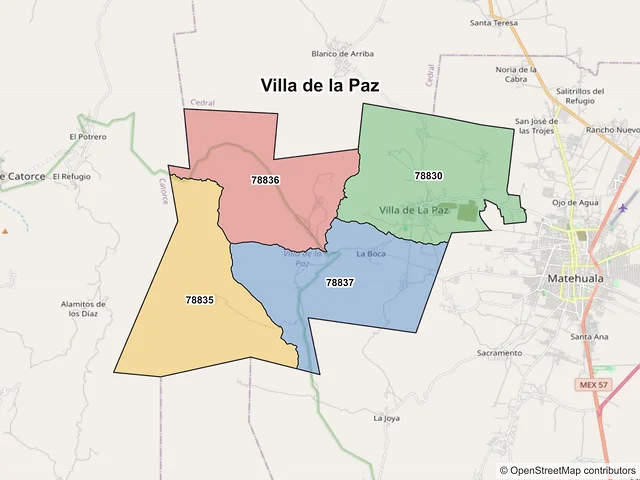 Mapa de códigos postales de Villa de la Paz, San Luis Potosí