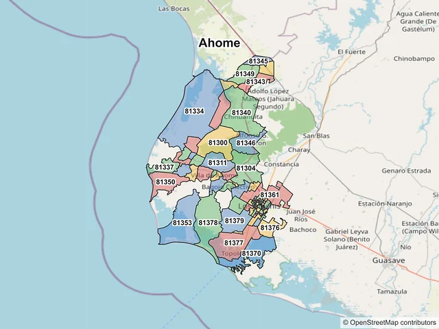 Mapa de códigos postales de Los Mochis, Sinaloa