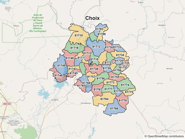 Mapa de códigos postales de Choix, Sinaloa