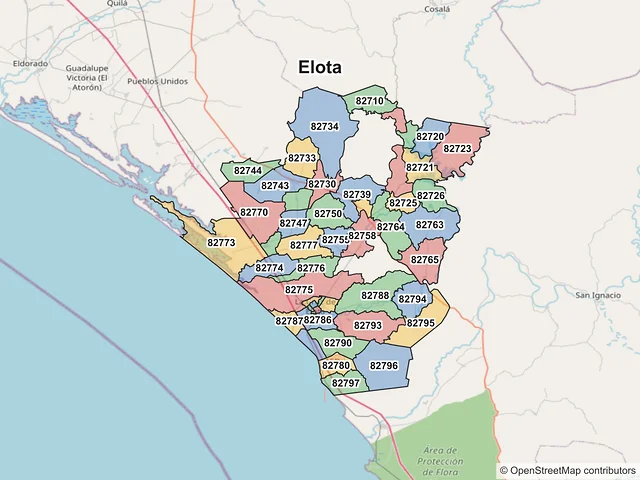 Mapa de códigos postales de Elota, Sinaloa