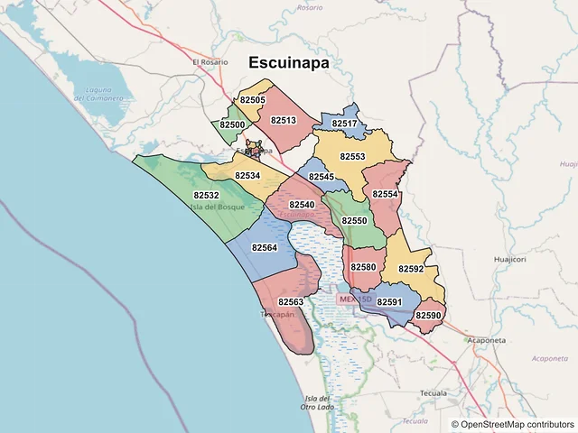 Mapa de códigos postales de Escuinapa, Sinaloa