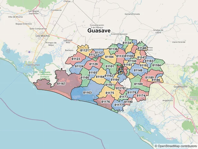 Mapa de códigos postales de Guasave, Sinaloa