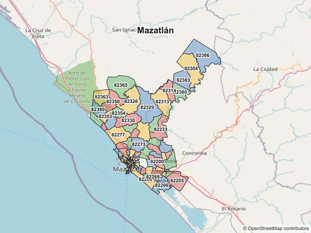 Mapa de códigos postales de Mazatlán, Sinaloa