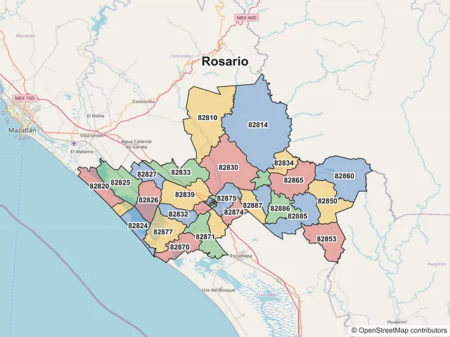 Mapa de códigos postales de Rosario, Sinaloa