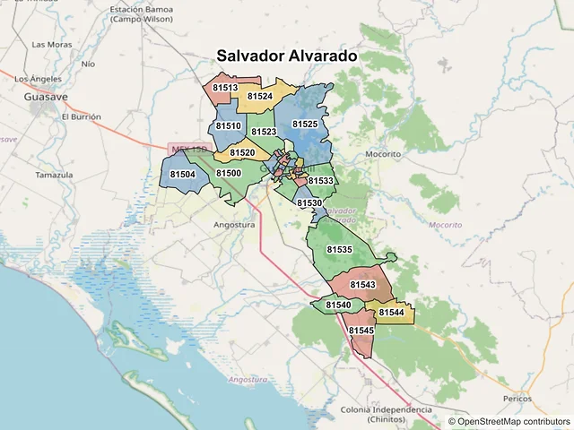 Mapa de códigos postales de Guamúchil, Sinaloa