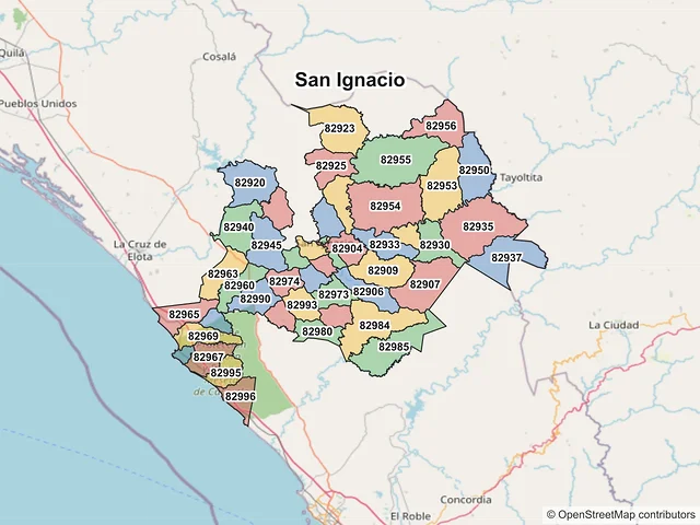 Mapa de códigos postales de San Ignacio, Sinaloa