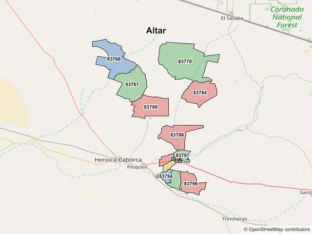 Mapa de códigos postales de Altar, Sonora