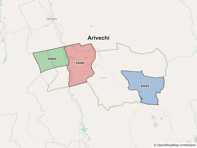Mapa de códigos postales de Arivechi, Sonora