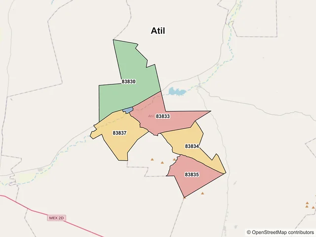 Mapa de códigos postales de Atil, Sonora