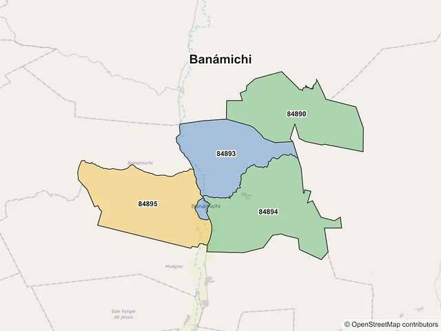 Mapa de códigos postales de Banámichi, Sonora