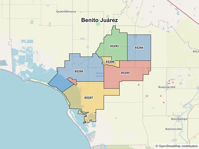 Mapa de códigos postales de Benito Juárez, Sonora