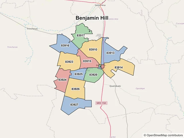 Mapa de códigos postales de Benjamín Hill, Sonora