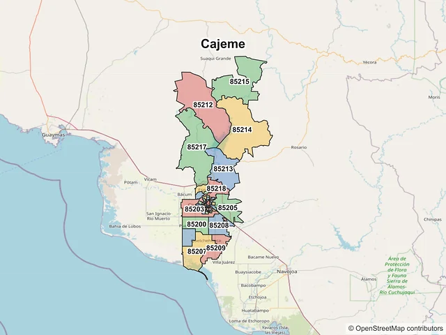 Mapa de códigos postales de Ciudad Obregón, Sonora