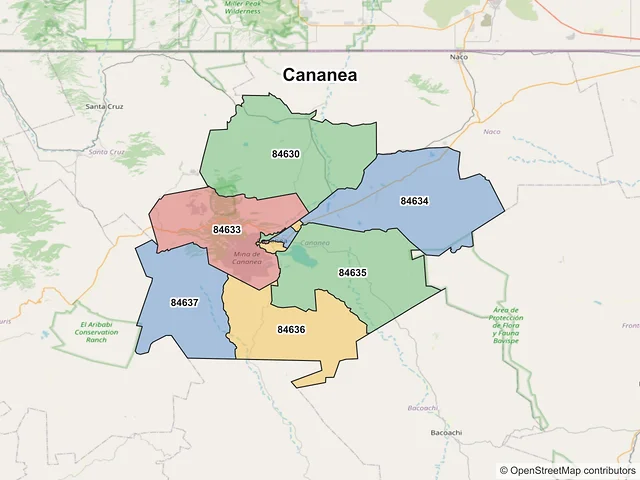Mapa de códigos postales de Cananea, Sonora