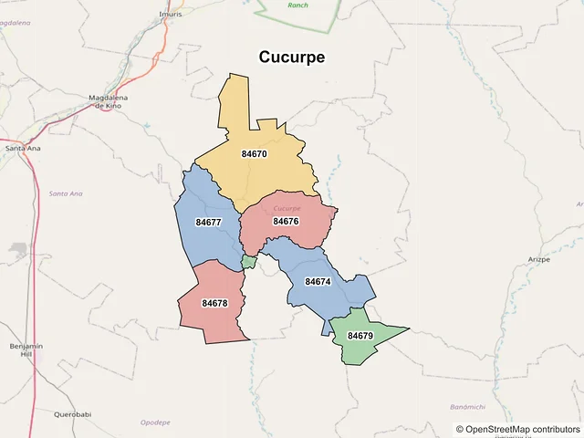 Mapa de códigos postales de Cucurpe, Sonora