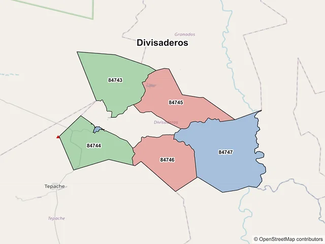 Mapa de códigos postales de Divisaderos, Sonora
