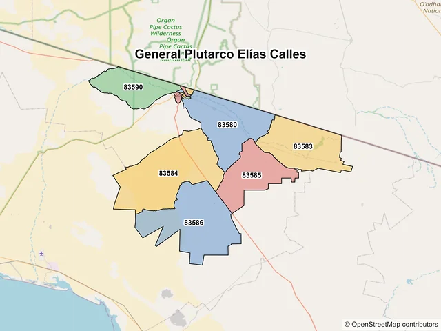 Mapa de códigos postales de General Plutarco Elías Calles, Sonora