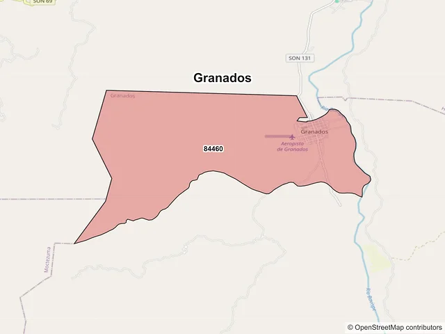 Mapa de códigos postales de Granados, Sonora