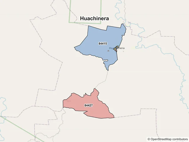 Mapa de códigos postales de Huachinera, Sonora