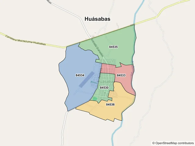 Mapa de códigos postales de Huásabas, Sonora
