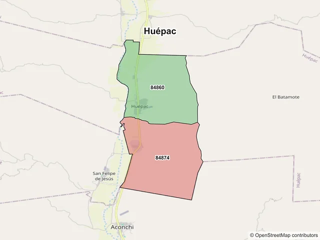 Mapa de códigos postales de Huépac, Sonora