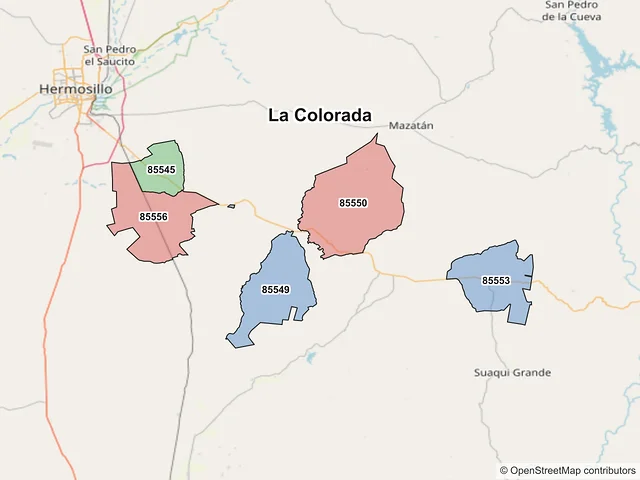 Mapa de códigos postales de La Colorada, Sonora