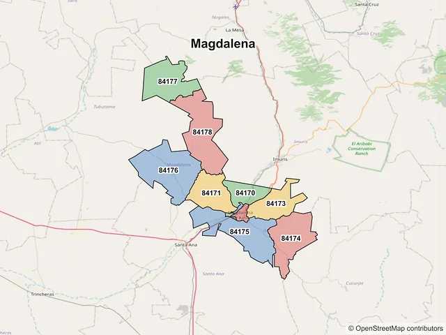 Mapa de códigos postales de Magdalena, Sonora