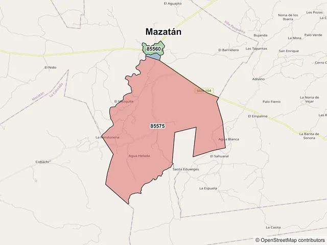 Mapa de códigos postales de Mazatán, Sonora