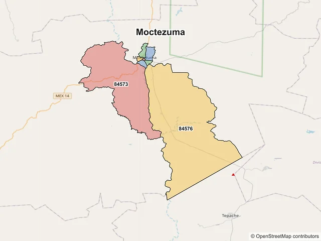 Mapa de códigos postales de Moctezuma, Sonora