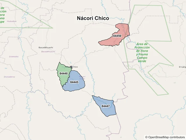 Mapa de códigos postales de Nácori Chico, Sonora