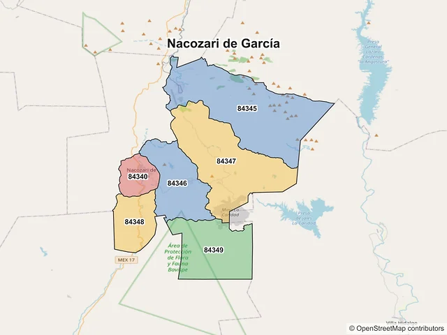 Mapa de códigos postales de Nacozari de García, Sonora