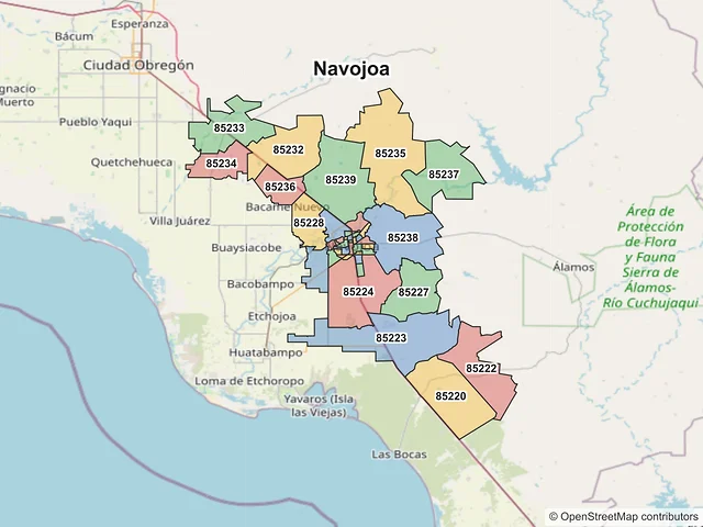 Mapa de códigos postales de Navojoa, Sonora