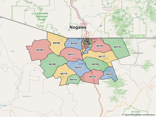 Mapa de códigos postales de Nogales, Sonora