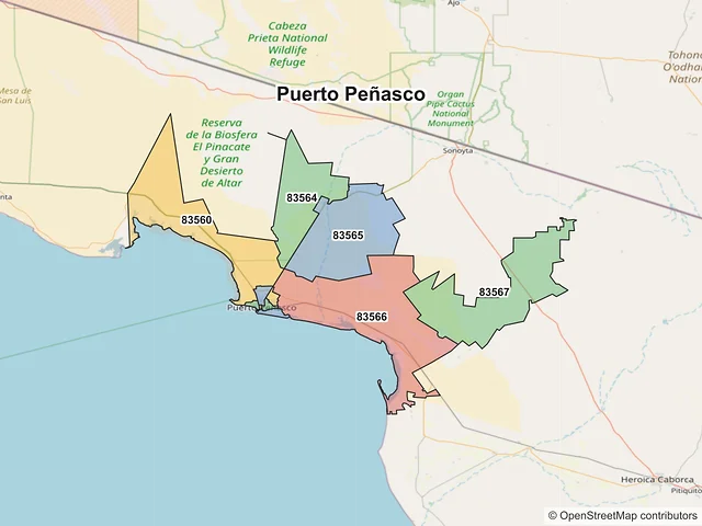 Mapa de códigos postales de Puerto Peñasco, Sonora