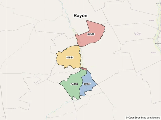 Mapa de códigos postales de Rayón, Sonora